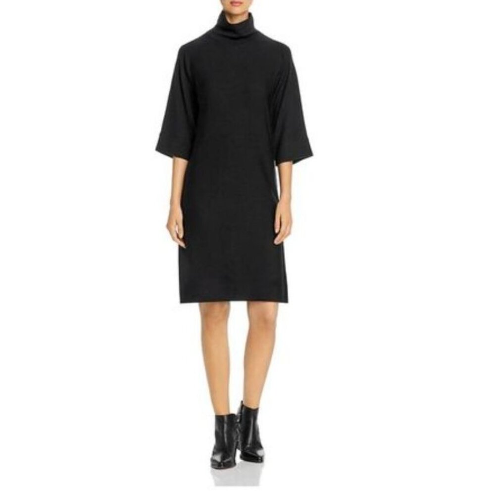 Eileen Fisher Pullover Dress XS Black Minimalist Quiet Luxury Merino Wool‎